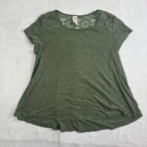 Y2K Faded‎ Glory Green Short Sleeve Lace Floral Bluse Shirt Women's Large